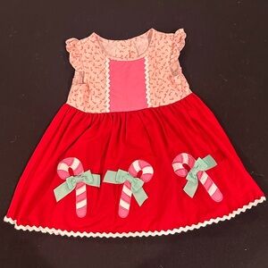 Ricrac & Ruffles Red Holiday Tunic with Candy Cane Design 3T